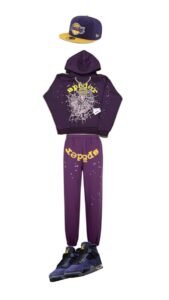 Sp5der Purple Web Hoodie & Sweatpants Streetwear Set