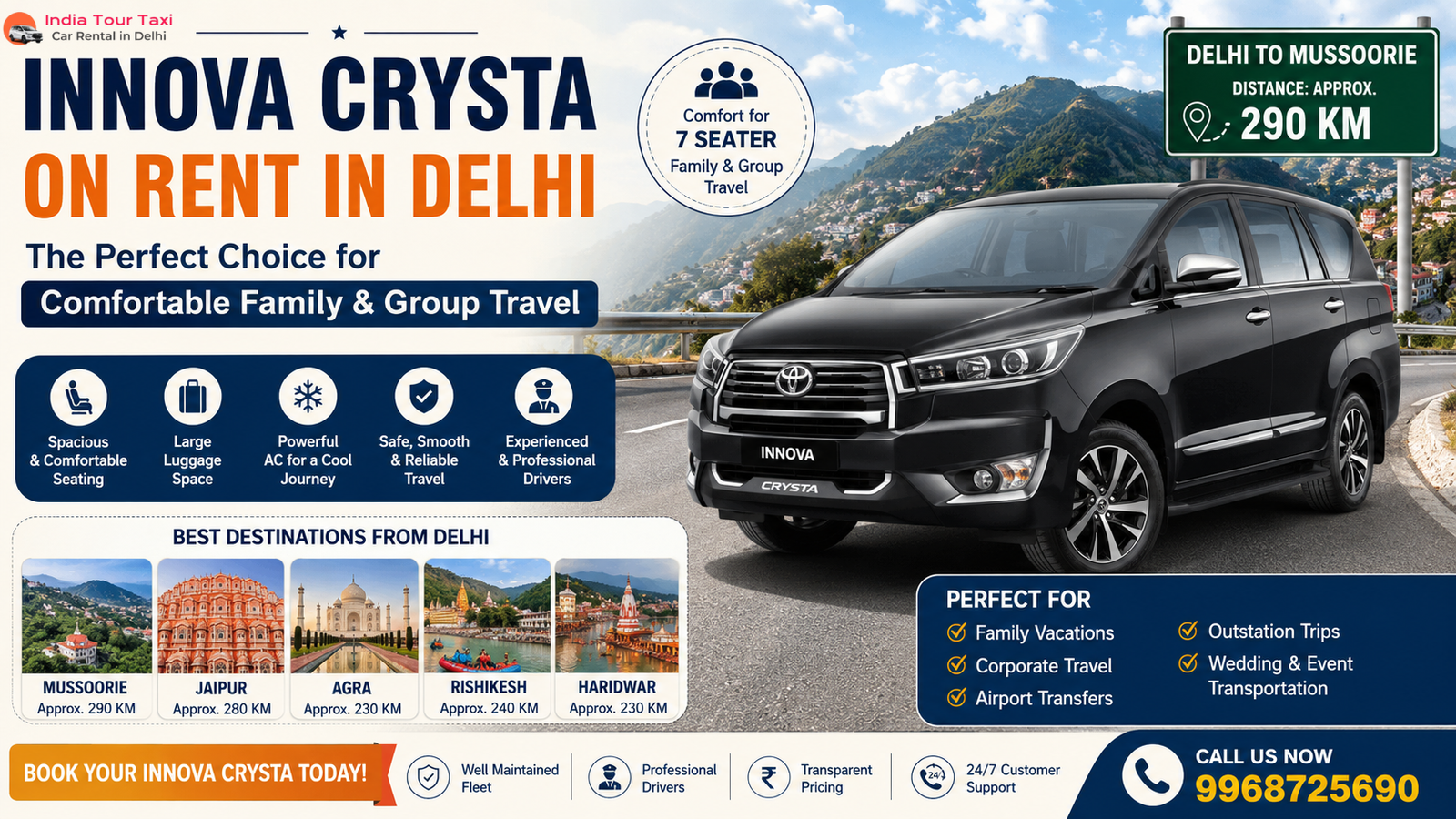 Innova Crysta on rent in Delhi