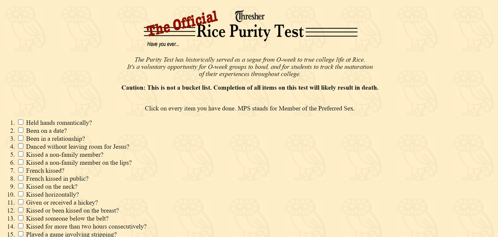 Rice Purity Test