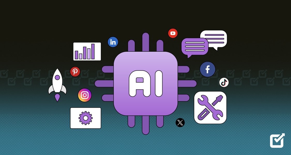 AI Social Media Management Tool dashboard showing analytics, content scheduling, audience engagement metrics, and brand growth insights.
