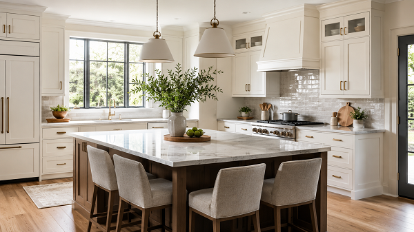 Elegant modern kitchen with natural light keystone granite oh