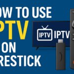 Firestick IPTV setup with streaming choices displayed on a television in a modern living room