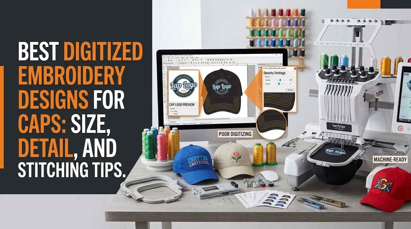 Best Digitized Embroidery Designs for Caps Size, Detail, and Stitching Tips